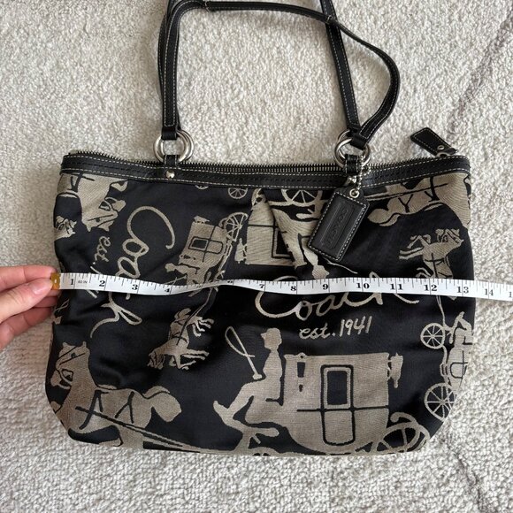 Coach Legacy Black Canvas Tote Bag Horse & Carriage Graphic Print Est. 1941 - Picture 3 of 7